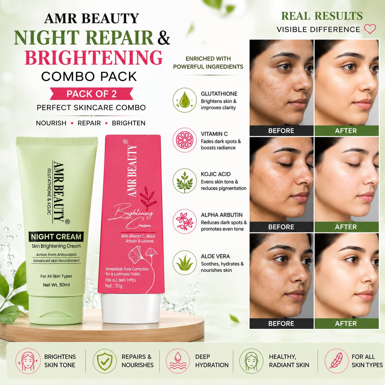 AMR BEAUTY COMBO OF 2PS (NIGHT CREAM + BRIGHTENING CREAM)