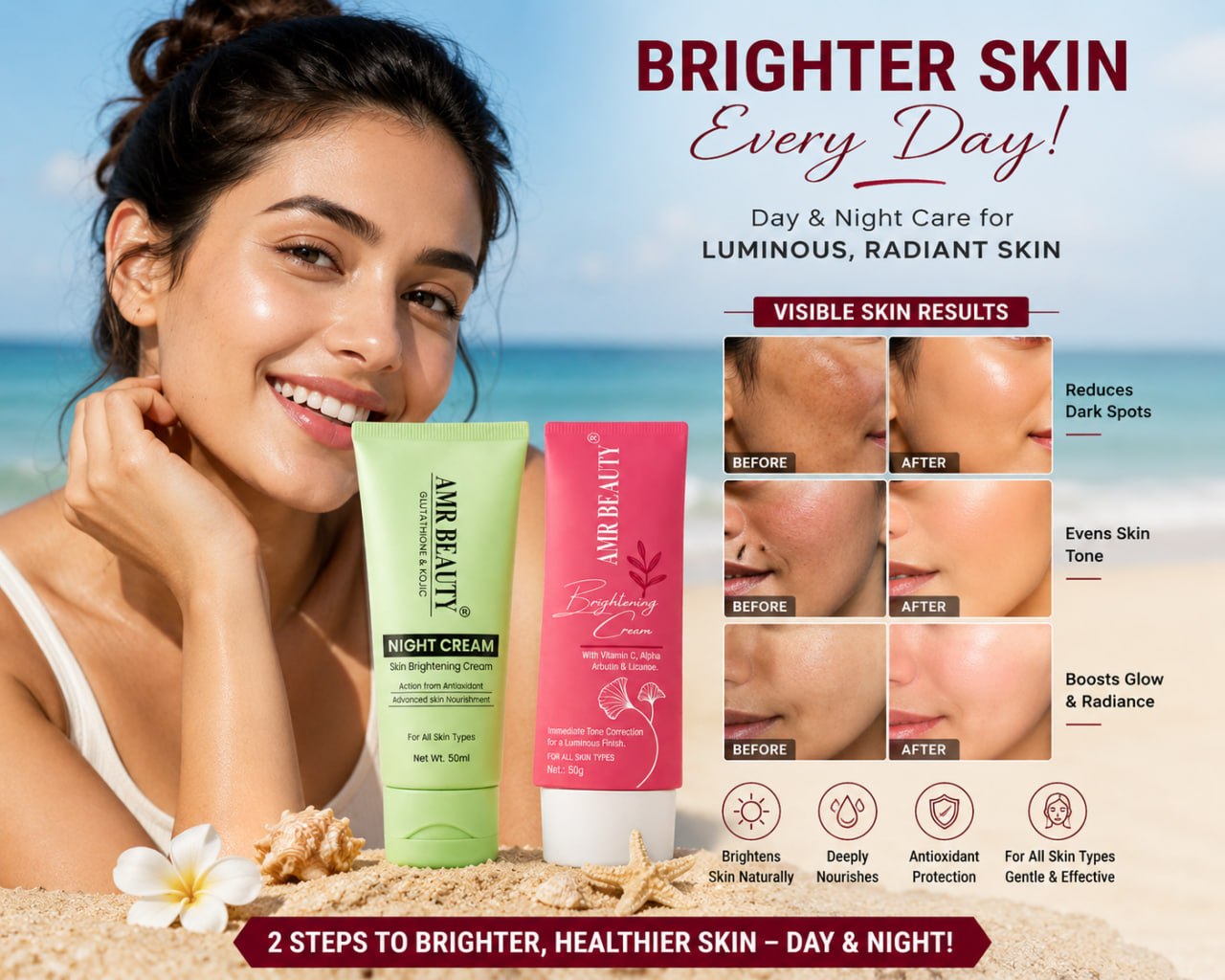 AMR BEAUTY COMBO OF 2PS (NIGHT CREAM + BRIGHTENING CREAM)